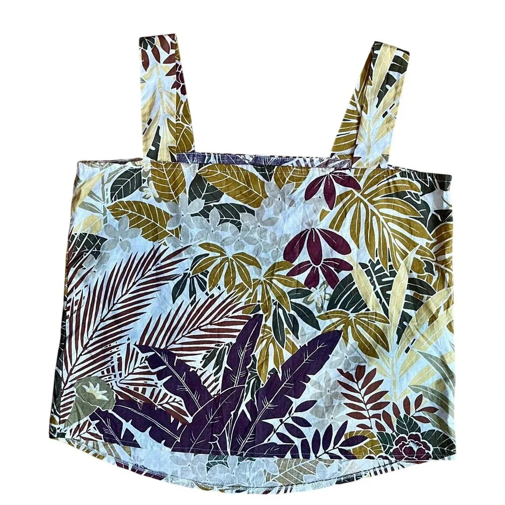 Vintage 60s 70s Tropical Botanical 2 Piece Set Tank Top & Pleated Midi Skirt - Picture 4 of 8